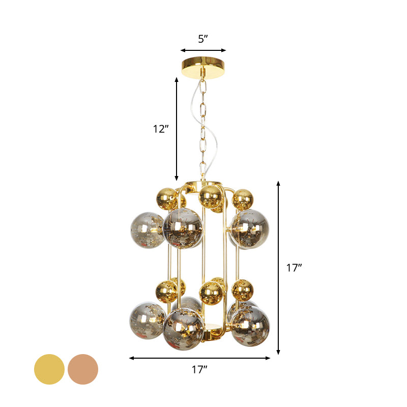 Copper/Gold Finish Ball Hanging Chandelier Industrial Clear/Amber/Smoke Gray Mirror Glass 6/8/10 Heads Living Room Ceiling Light Clearhalo 'Ceiling Lights' 'Chandeliers' 'Glass shade' 'Glass' 'Industrial Chandeliers' 'Industrial' 'Middle Century Chandeliers' 'Tiffany' Lighting' 1971921