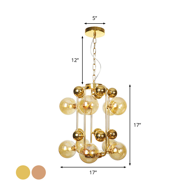 Copper/Gold Finish Ball Hanging Chandelier Industrial Clear/Amber/Smoke Gray Mirror Glass 6/8/10 Heads Living Room Ceiling Light Clearhalo 'Ceiling Lights' 'Chandeliers' 'Glass shade' 'Glass' 'Industrial Chandeliers' 'Industrial' 'Middle Century Chandeliers' 'Tiffany' Lighting' 1971924