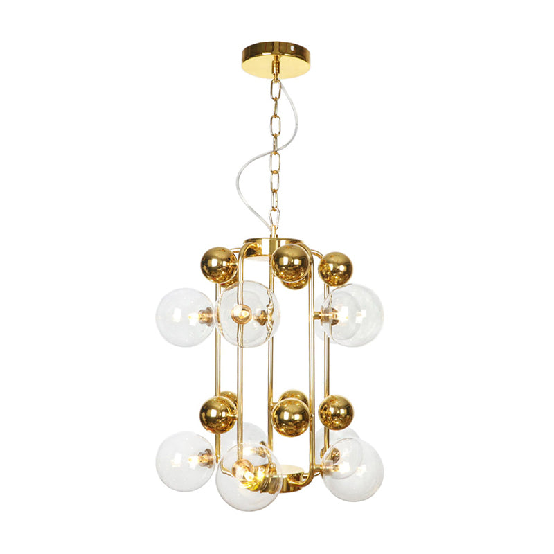 Copper/Gold Finish Ball Hanging Chandelier Industrial Clear/Amber/Smoke Gray Mirror Glass 6/8/10 Heads Living Room Ceiling Light 10 Gold Clear Clearhalo 'Ceiling Lights' 'Chandeliers' 'Glass shade' 'Glass' 'Industrial Chandeliers' 'Industrial' 'Middle Century Chandeliers' 'Tiffany' Lighting' 1971926