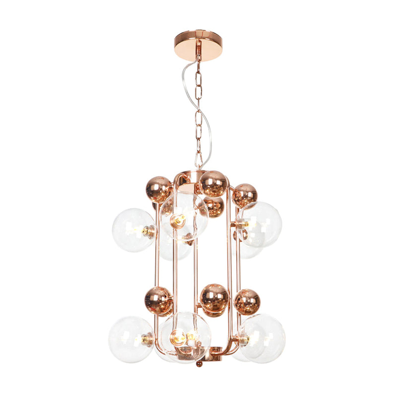 Copper/Gold Finish Ball Hanging Chandelier Industrial Clear/Amber/Smoke Gray Mirror Glass 6/8/10 Heads Living Room Ceiling Light 10 Copper Clear Clearhalo 'Ceiling Lights' 'Chandeliers' 'Glass shade' 'Glass' 'Industrial Chandeliers' 'Industrial' 'Middle Century Chandeliers' 'Tiffany' Lighting' 1971928