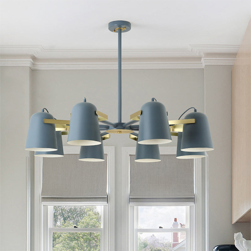 Metal Bucket Shade Chandelier Living Room Eight Lights Kids Hanging Light Blue Clearhalo 'Ceiling Lights' 'Chandeliers' Lighting' options 197192_bc5aa9ea-07f7-4422-9b55-e12e6e499fd0