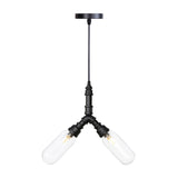 Piping Dining Room Hanging Lighting Industrial Amber/Clear Glass 2/3/4 Heads Black Finish LED Ceiling Chandelier 2 Clear Clearhalo 'Ceiling Lights' 'Chandeliers' 'Clear' 'Glass shade' 'Glass' 'Industrial Chandeliers' 'Industrial' 'Middle Century Chandeliers' 'Modern' 'Tiffany' 'Traditional Chandeliers' Lighting' 1971947