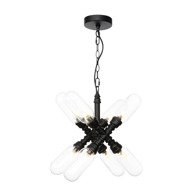 Vintage Starburst Chandelier Lighting 5/6/8 Lights Amber/Clear Glass Hanging Pendant Lamp in Black Clear Clearhalo 'Ceiling Lights' 'Chandeliers' 'Clear' 'Glass shade' 'Glass' 'Industrial Chandeliers' 'Industrial' 'Middle Century Chandeliers' 'Modern' 'Tiffany' 'Traditional Chandeliers' Lighting' 1971965