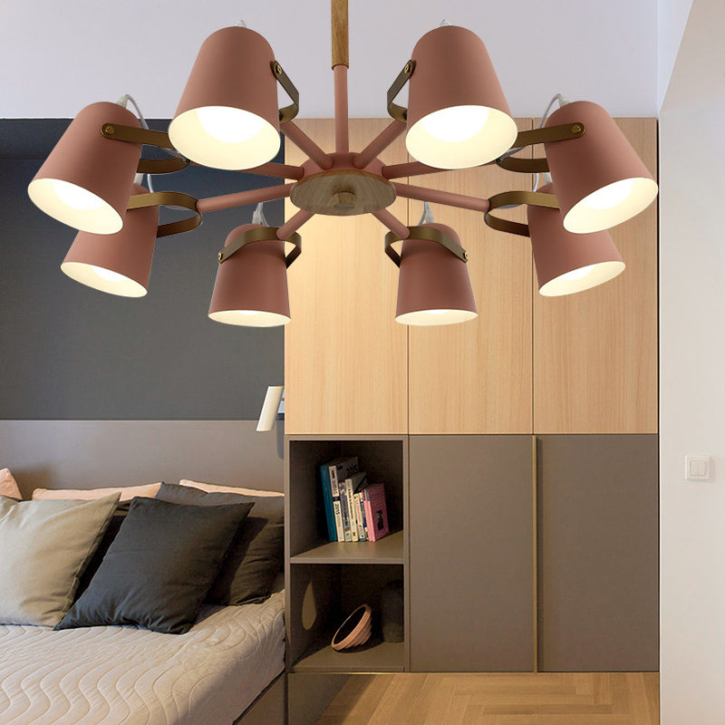 Metal Bucket Shade Chandelier Living Room Eight Lights Kids Hanging Light Clearhalo 'Ceiling Lights' 'Chandeliers' Lighting' options 197197