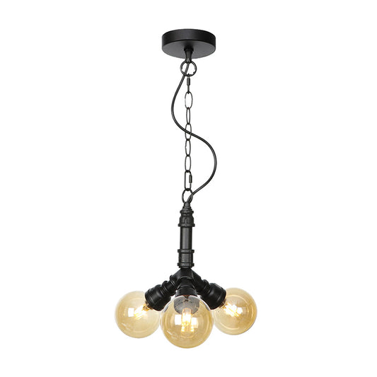 Sphere Amber/Clear Glass Ceiling Chandelier Farmhouse 3/4/5 Lights Living Room Suspension Light in Black Amber A Clearhalo 'Ceiling Lights' 'Chandeliers' 'Clear' 'Glass shade' 'Glass' 'Industrial Chandeliers' 'Industrial' 'Middle Century Chandeliers' 'Modern' 'Tiffany' 'Traditional Chandeliers' Lighting' 1971994