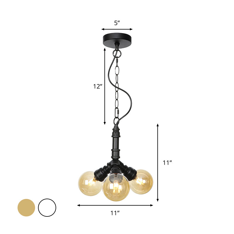 Sphere Amber/Clear Glass Ceiling Chandelier Farmhouse 3/4/5 Lights Living Room Suspension Light in Black Clearhalo 'Ceiling Lights' 'Chandeliers' 'Clear' 'Glass shade' 'Glass' 'Industrial Chandeliers' 'Industrial' 'Middle Century Chandeliers' 'Modern' 'Tiffany' 'Traditional Chandeliers' Lighting' 1971995