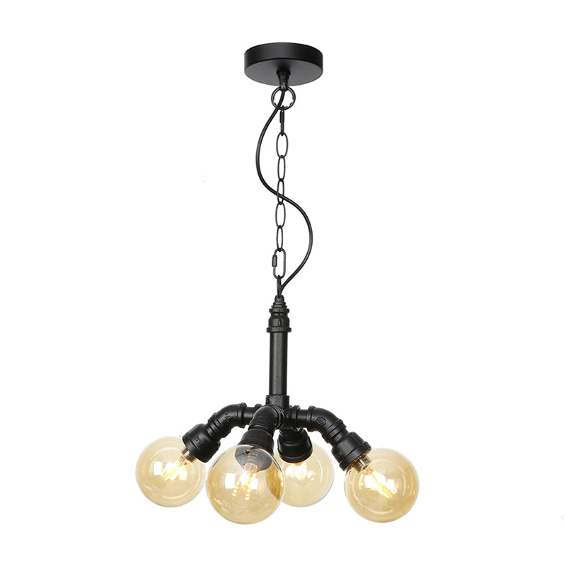 Sphere Amber/Clear Glass Ceiling Chandelier Farmhouse 3/4/5 Lights Living Room Suspension Light in Black Amber B Clearhalo 'Ceiling Lights' 'Chandeliers' 'Clear' 'Glass shade' 'Glass' 'Industrial Chandeliers' 'Industrial' 'Middle Century Chandeliers' 'Modern' 'Tiffany' 'Traditional Chandeliers' Lighting' 1971996