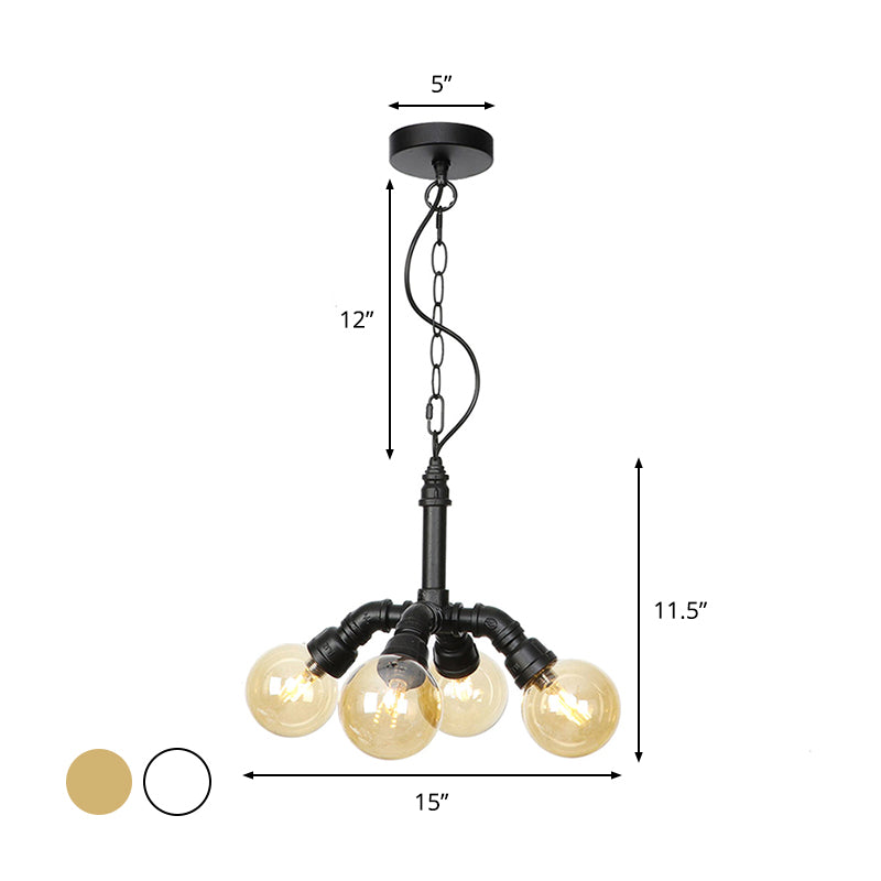 Sphere Amber/Clear Glass Ceiling Chandelier Farmhouse 3/4/5 Lights Living Room Suspension Light in Black Clearhalo 'Ceiling Lights' 'Chandeliers' 'Clear' 'Glass shade' 'Glass' 'Industrial Chandeliers' 'Industrial' 'Middle Century Chandeliers' 'Modern' 'Tiffany' 'Traditional Chandeliers' Lighting' 1971997