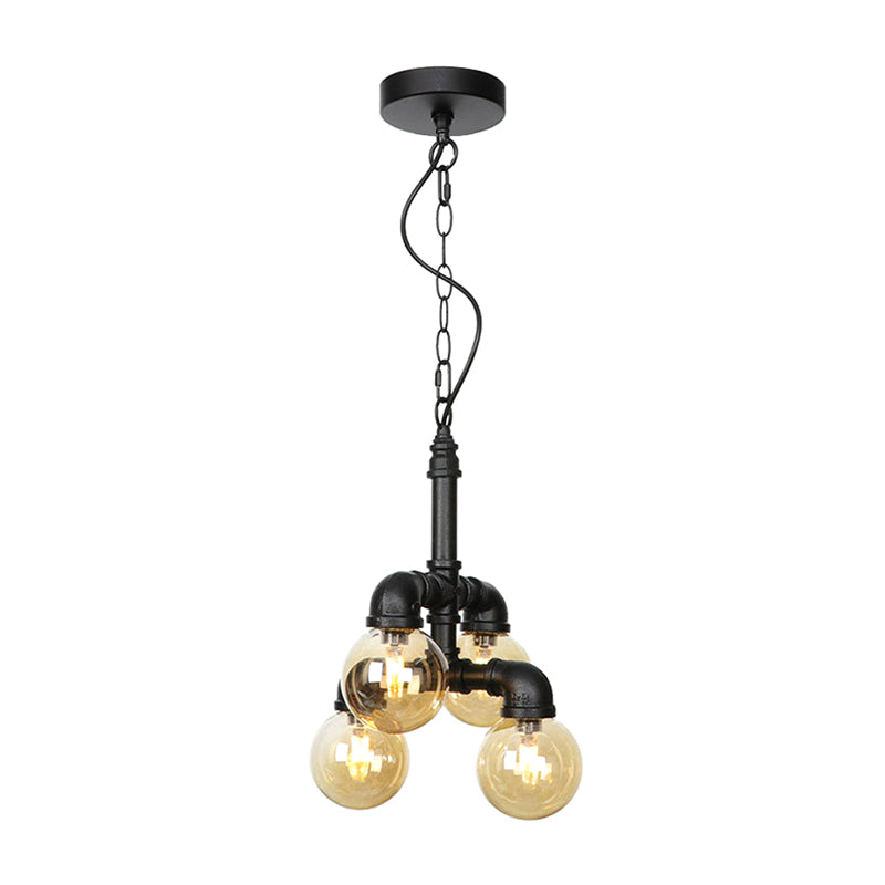 Sphere Amber/Clear Glass Ceiling Chandelier Farmhouse 3/4/5 Lights Living Room Suspension Light in Black Amber C Clearhalo 'Ceiling Lights' 'Chandeliers' 'Clear' 'Glass shade' 'Glass' 'Industrial Chandeliers' 'Industrial' 'Middle Century Chandeliers' 'Modern' 'Tiffany' 'Traditional Chandeliers' Lighting' 1971999