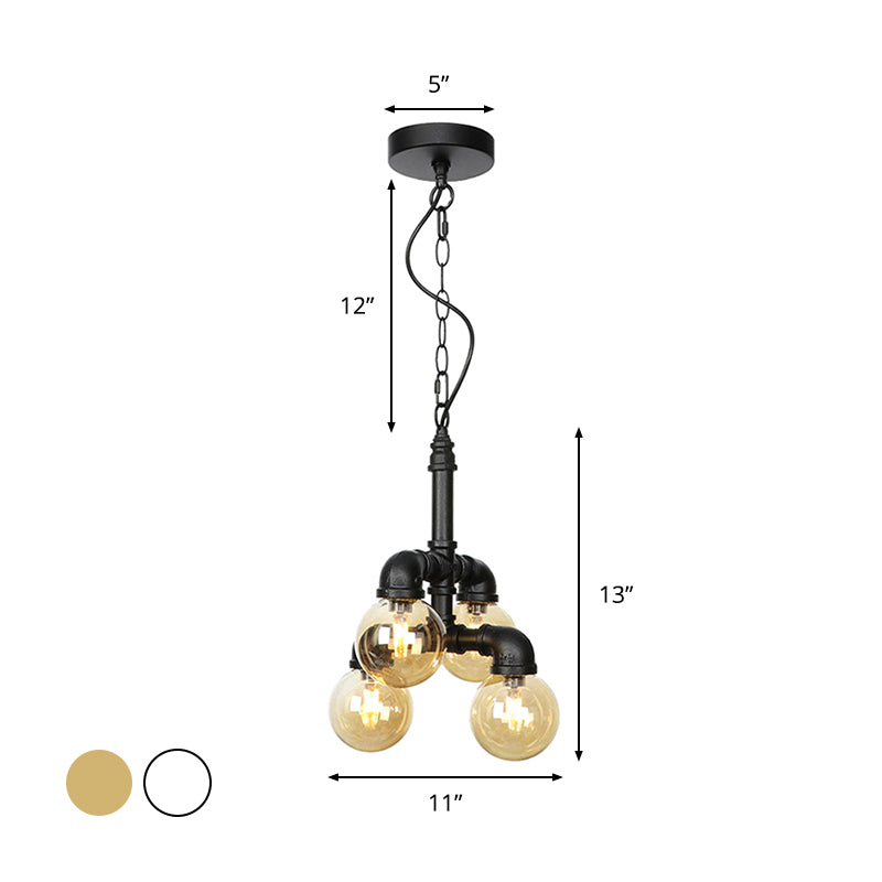 Sphere Amber/Clear Glass Ceiling Chandelier Farmhouse 3/4/5 Lights Living Room Suspension Light in Black Clearhalo 'Ceiling Lights' 'Chandeliers' 'Clear' 'Glass shade' 'Glass' 'Industrial Chandeliers' 'Industrial' 'Middle Century Chandeliers' 'Modern' 'Tiffany' 'Traditional Chandeliers' Lighting' 1972000