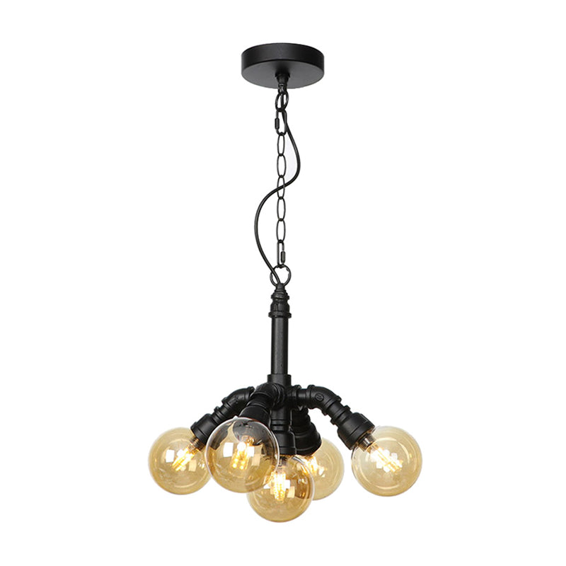 Sphere Amber/Clear Glass Ceiling Chandelier Farmhouse 3/4/5 Lights Living Room Suspension Light in Black Amber D Clearhalo 'Ceiling Lights' 'Chandeliers' 'Clear' 'Glass shade' 'Glass' 'Industrial Chandeliers' 'Industrial' 'Middle Century Chandeliers' 'Modern' 'Tiffany' 'Traditional Chandeliers' Lighting' 1972002
