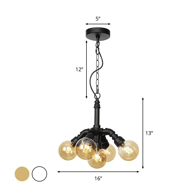 Sphere Amber/Clear Glass Ceiling Chandelier Farmhouse 3/4/5 Lights Living Room Suspension Light in Black Clearhalo 'Ceiling Lights' 'Chandeliers' 'Clear' 'Glass shade' 'Glass' 'Industrial Chandeliers' 'Industrial' 'Middle Century Chandeliers' 'Modern' 'Tiffany' 'Traditional Chandeliers' Lighting' 1972003