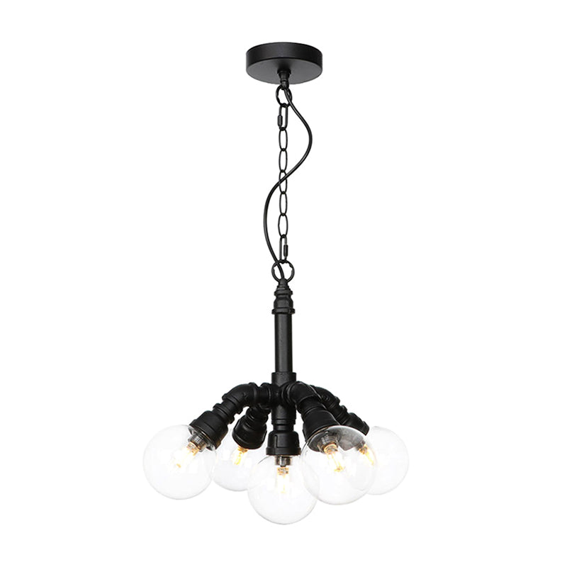 Sphere Amber/Clear Glass Ceiling Chandelier Farmhouse 3/4/5 Lights Living Room Suspension Light in Black Clear D Clearhalo 'Ceiling Lights' 'Chandeliers' 'Clear' 'Glass shade' 'Glass' 'Industrial Chandeliers' 'Industrial' 'Middle Century Chandeliers' 'Modern' 'Tiffany' 'Traditional Chandeliers' Lighting' 1972004