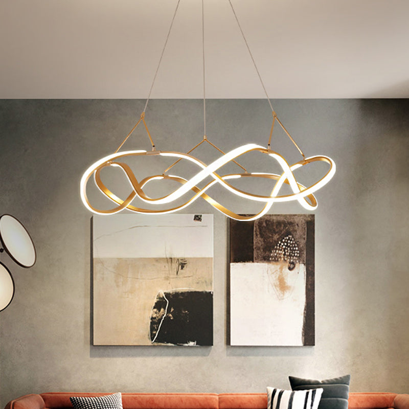 Chrome/Gold Twined 1/2-Tier Chandelier Minimalist Metal LED Hanging Pendant Light for Dining Room, 31"/43" Wide Clearhalo 'Ceiling Lights' 'Chandeliers' 'Modern Chandeliers' 'Modern' Lighting' 1972020