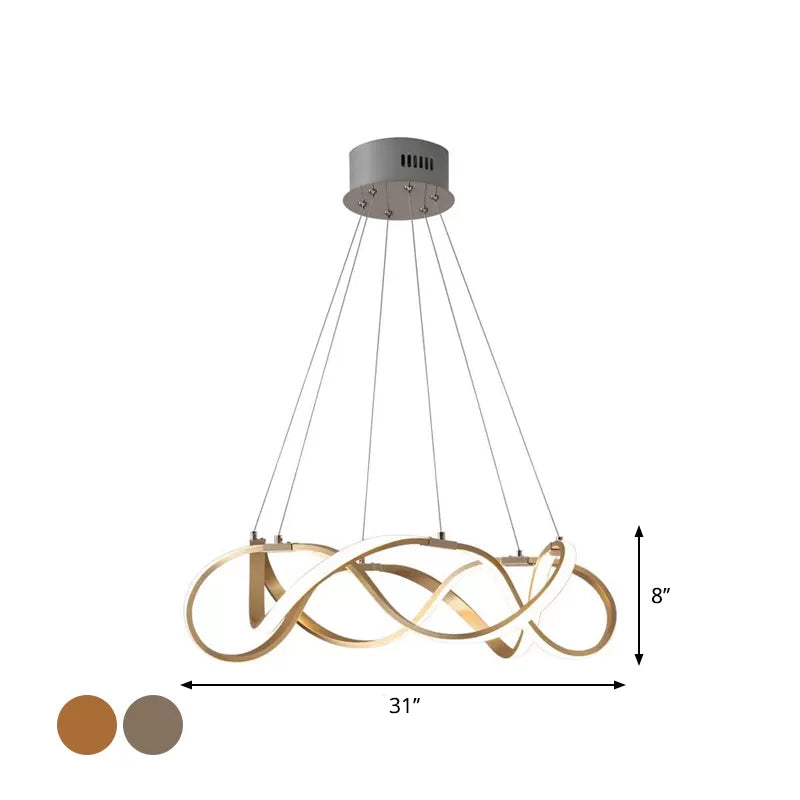 Chrome/Gold Twined 1/2-Tier Chandelier Minimalist Metal LED Hanging Pendant Light for Dining Room, 31"/43" Wide Clearhalo 'Ceiling Lights' 'Chandeliers' 'Modern Chandeliers' 'Modern' Lighting' 1972021