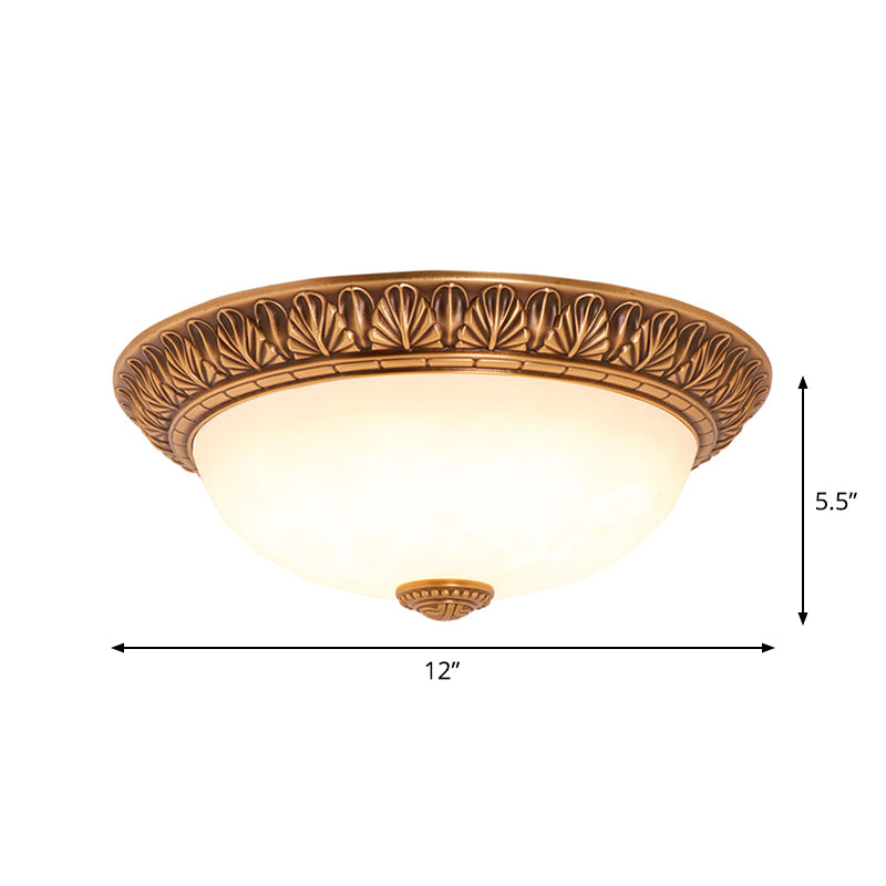 Cream Glass Bronze Flush Mount Light Flower/Leaf/Floral-Trimmed Bowl Traditional LED Ceiling Light Fixture, 12"/16" W Clearhalo 'Ceiling Lights' 'Close To Ceiling Lights' 'Close to ceiling' 'Flush mount' Lighting' 1972027