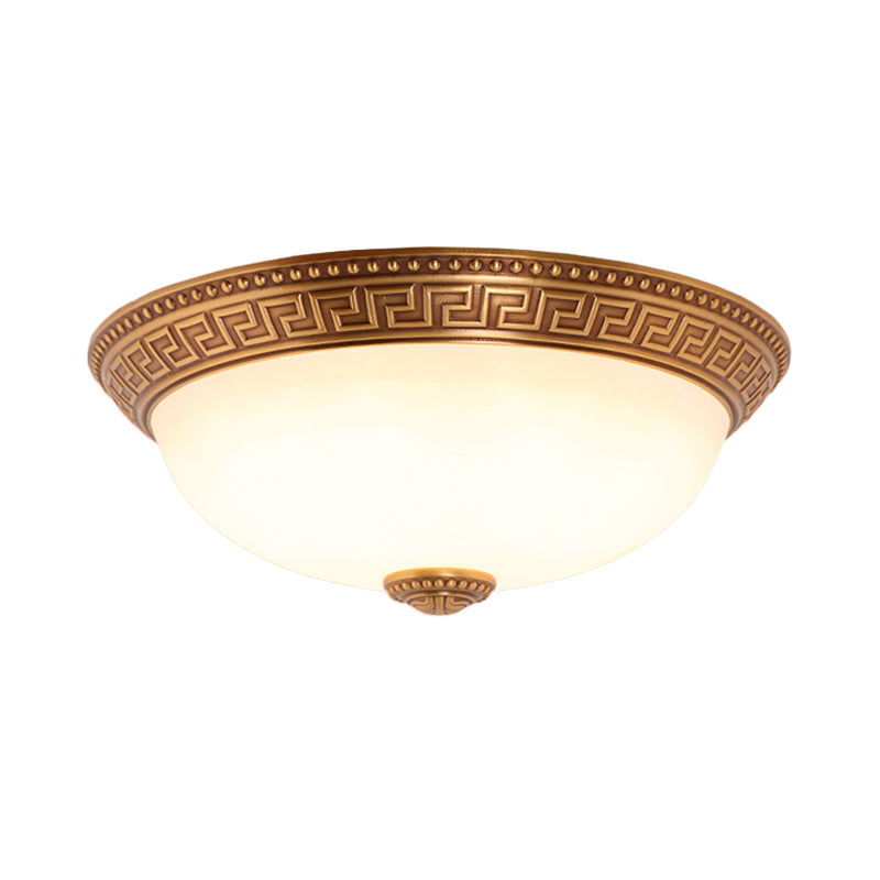 Cream Glass Bronze Flush Mount Light Flower/Leaf/Floral-Trimmed Bowl Traditional LED Ceiling Light Fixture, 12"/16" W Clearhalo 'Ceiling Lights' 'Close To Ceiling Lights' 'Close to ceiling' 'Flush mount' Lighting' 1972035