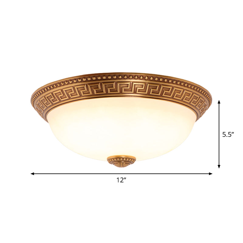 Cream Glass Bronze Flush Mount Light Flower/Leaf/Floral-Trimmed Bowl Traditional LED Ceiling Light Fixture, 12"/16" W Clearhalo 'Ceiling Lights' 'Close To Ceiling Lights' 'Close to ceiling' 'Flush mount' Lighting' 1972037