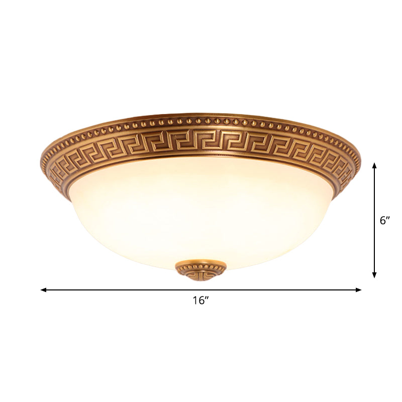 Cream Glass Bronze Flush Mount Light Flower/Leaf/Floral-Trimmed Bowl Traditional LED Ceiling Light Fixture, 12"/16" W Clearhalo 'Ceiling Lights' 'Close To Ceiling Lights' 'Close to ceiling' 'Flush mount' Lighting' 1972038