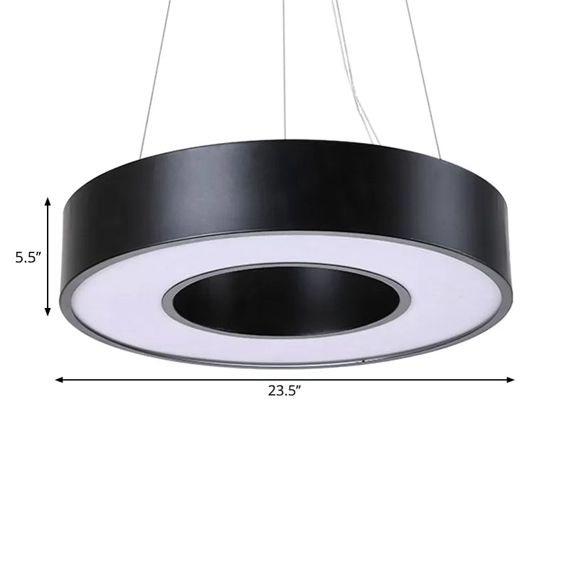 23.5" W Simplicity Circular Hanging Lamp Iron LED Office Suspended Lighting Fixture in Black Clearhalo 'Ceiling Lights' 'Modern Pendants' 'Modern' 'Pendant Lights' 'Pendants' Lighting' 1972125