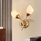 Rustic Tulip Wall Sconce Light 2 Bulbs Opal Frosted Glass Wall Mounted Lamp in Black/Gold for Bedroom Gold B Clearhalo 'Wall Lamps & Sconces' 'Wall Lights' Lighting' 1972165