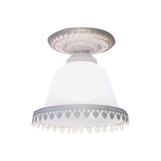 Opal Glass Bell Small Ceiling Lamp Farmhouse 1-Light Corridor Flush Mounted Light with Trim in White Clearhalo 'Ceiling Lights' 'Close To Ceiling Lights' 'Close to ceiling' 'Flush mount' Lighting' 1972174