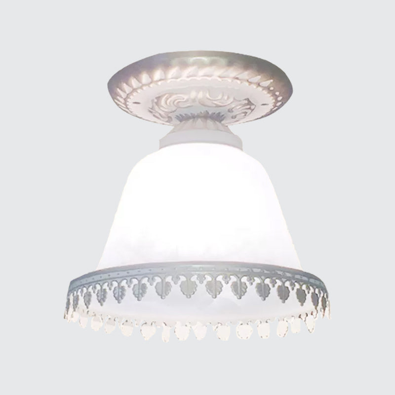 Opal Glass Bell Small Ceiling Lamp Farmhouse 1-Light Corridor Flush Mounted Light with Trim in White Clearhalo 'Ceiling Lights' 'Close To Ceiling Lights' 'Close to ceiling' 'Flush mount' Lighting' 1972175