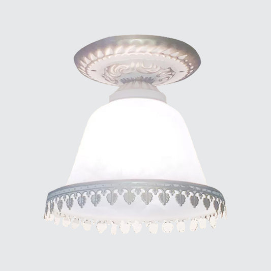 Opal Glass Bell Small Ceiling Lamp Farmhouse 1-Light Corridor Flush Mounted Light with Trim in White Clearhalo 'Ceiling Lights' 'Close To Ceiling Lights' 'Close to ceiling' 'Flush mount' Lighting' 1972175