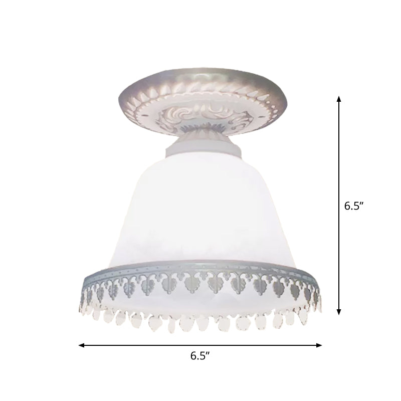Opal Glass Bell Small Ceiling Lamp Farmhouse 1-Light Corridor Flush Mounted Light with Trim in White Clearhalo 'Ceiling Lights' 'Close To Ceiling Lights' 'Close to ceiling' 'Flush mount' Lighting' 1972176