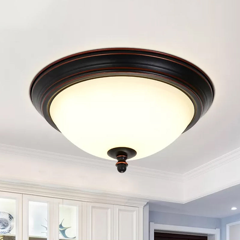 Bowl Shaped LED Ceiling Lighting Minimalist Black/Bronze/Dark Coffee Milk Glass Flush Mount Fixture, 15"/19.5" Wide Black Clearhalo 'Ceiling Lights' 'Close To Ceiling Lights' 'Close to ceiling' 'Flush mount' Lighting' 1972180