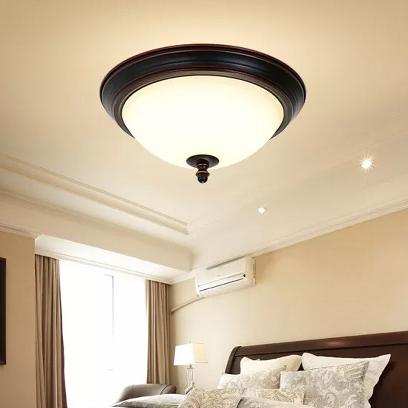 Bowl Shaped LED Ceiling Lighting Minimalist Black/Bronze/Dark Coffee Milk Glass Flush Mount Fixture, 15"/19.5" Wide Clearhalo 'Ceiling Lights' 'Close To Ceiling Lights' 'Close to ceiling' 'Flush mount' Lighting' 1972181