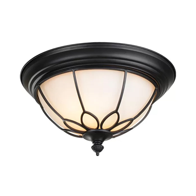 6"/7"/8.5" W Retro Hemisphere Flush Light Opal Frosted Glass LED Flush Mount Ceiling Lamp with Cage Guard in Black/Gold Clearhalo 'Ceiling Lights' 'Close To Ceiling Lights' 'Close to ceiling' 'Flush mount' Lighting' 1972195
