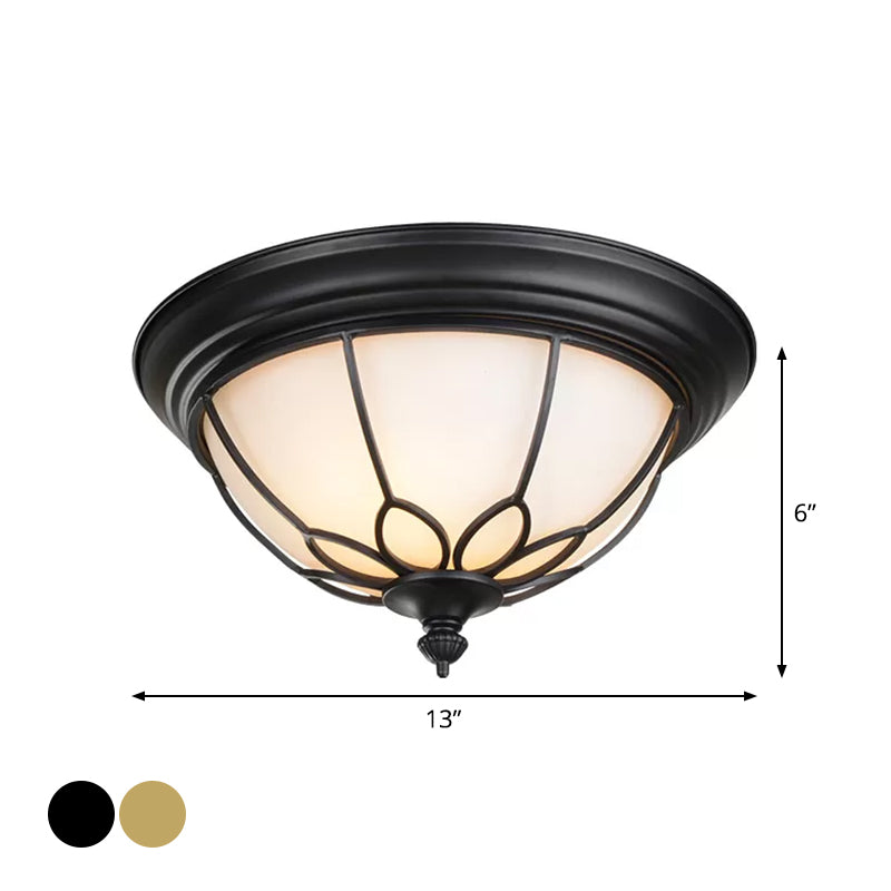 6"/7"/8.5" W Retro Hemisphere Flush Light Opal Frosted Glass LED Flush Mount Ceiling Lamp with Cage Guard in Black/Gold Clearhalo 'Ceiling Lights' 'Close To Ceiling Lights' 'Close to ceiling' 'Flush mount' Lighting' 1972196