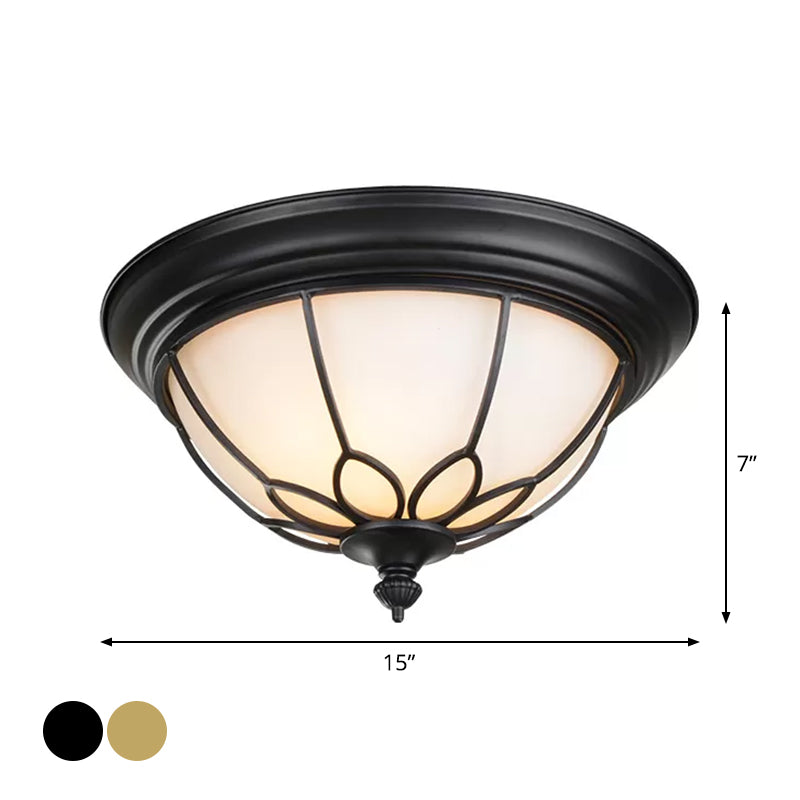 6"/7"/8.5" W Retro Hemisphere Flush Light Opal Frosted Glass LED Flush Mount Ceiling Lamp with Cage Guard in Black/Gold Clearhalo 'Ceiling Lights' 'Close To Ceiling Lights' 'Close to ceiling' 'Flush mount' Lighting' 1972197
