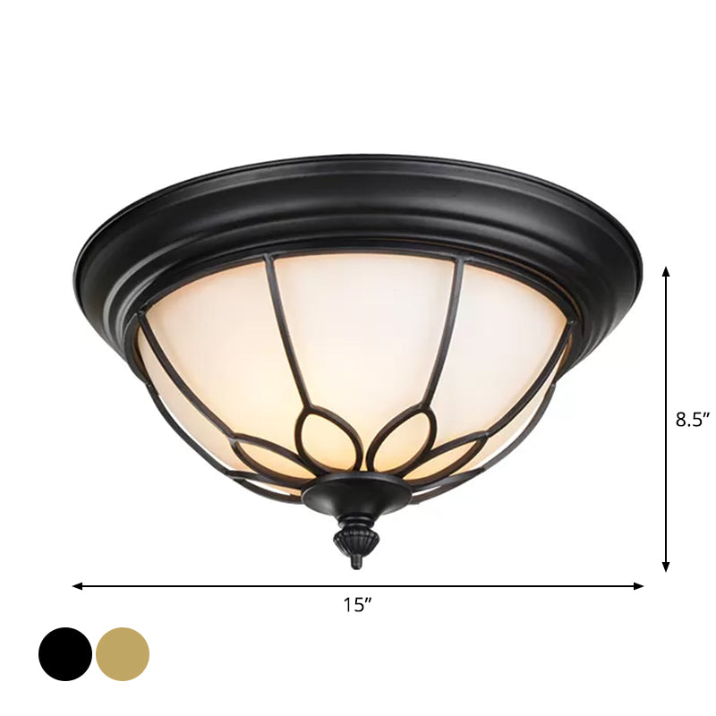6"/7"/8.5" W Retro Hemisphere Flush Light Opal Frosted Glass LED Flush Mount Ceiling Lamp with Cage Guard in Black/Gold Clearhalo 'Ceiling Lights' 'Close To Ceiling Lights' 'Close to ceiling' 'Flush mount' Lighting' 1972198