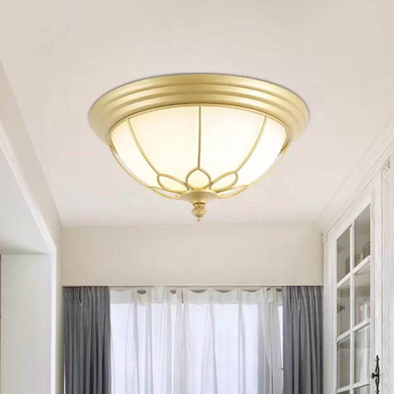 6"/7"/8.5" W Retro Hemisphere Flush Light Opal Frosted Glass LED Flush Mount Ceiling Lamp with Cage Guard in Black/Gold Gold Clearhalo 'Ceiling Lights' 'Close To Ceiling Lights' 'Close to ceiling' 'Flush mount' Lighting' 1972199
