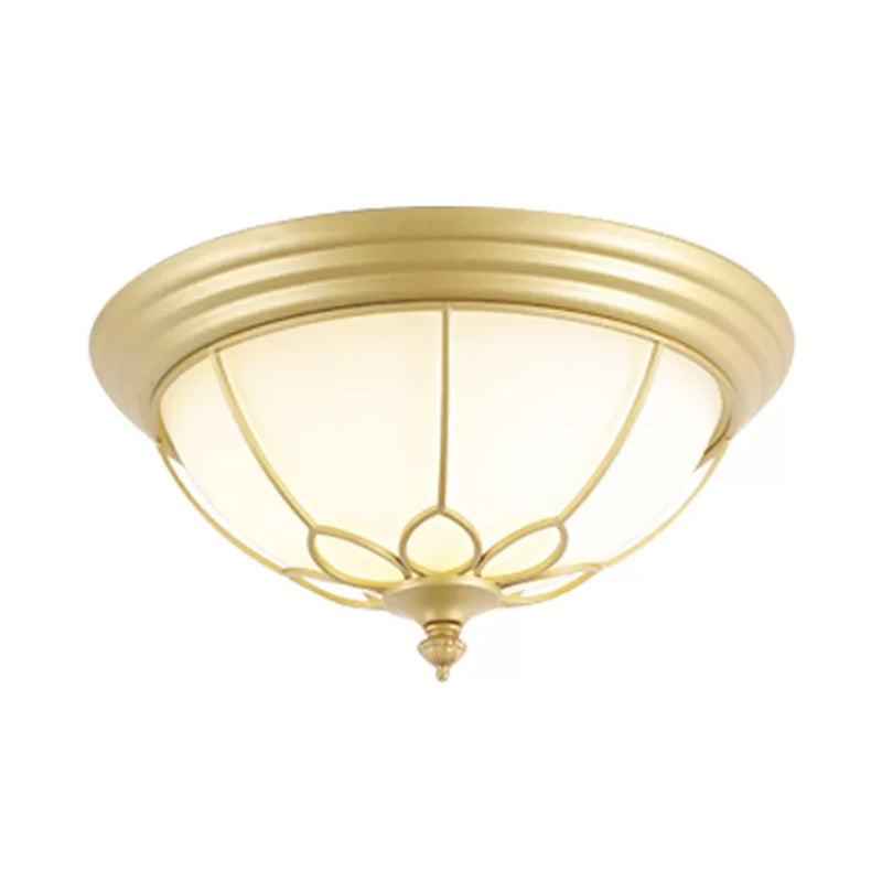 6"/7"/8.5" W Retro Hemisphere Flush Light Opal Frosted Glass LED Flush Mount Ceiling Lamp with Cage Guard in Black/Gold Clearhalo 'Ceiling Lights' 'Close To Ceiling Lights' 'Close to ceiling' 'Flush mount' Lighting' 1972200