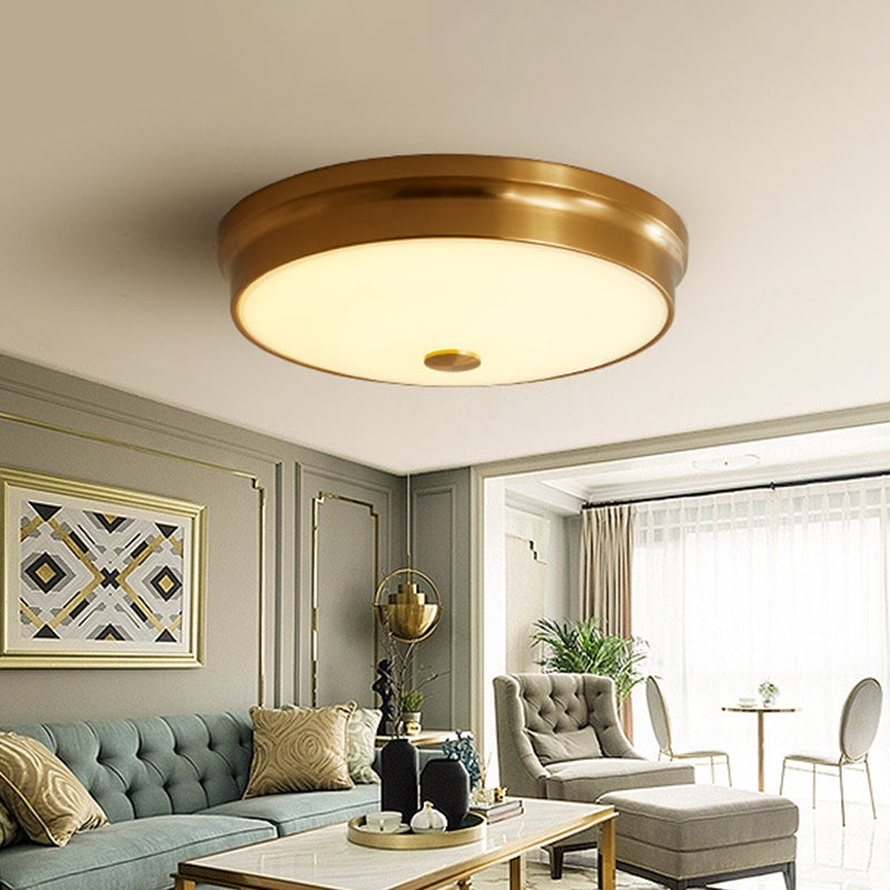 12.5"/16" Dia Antiqued Gold LED Flush Mount Simplicity White Glass Bowl/Round Ceiling Light for Bedroom Gold A Clearhalo 'Ceiling Lights' 'Close To Ceiling Lights' 'Close to ceiling' 'Flush mount' Lighting' 1972201