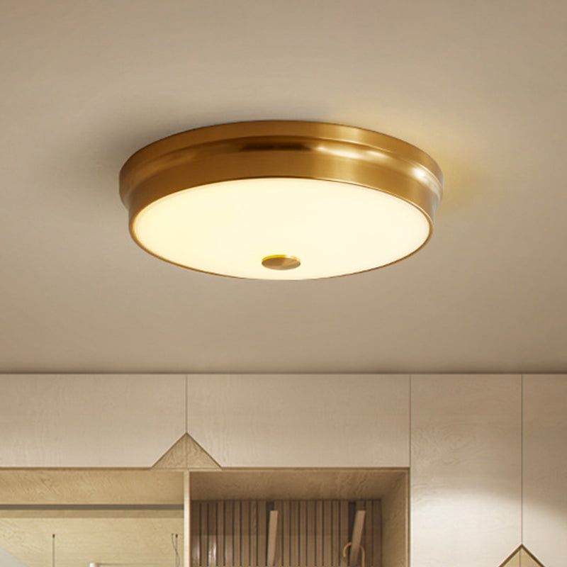 12.5"/16" Dia Antiqued Gold LED Flush Mount Simplicity White Glass Bowl/Round Ceiling Light for Bedroom Clearhalo 'Ceiling Lights' 'Close To Ceiling Lights' 'Close to ceiling' 'Flush mount' Lighting' 1972202