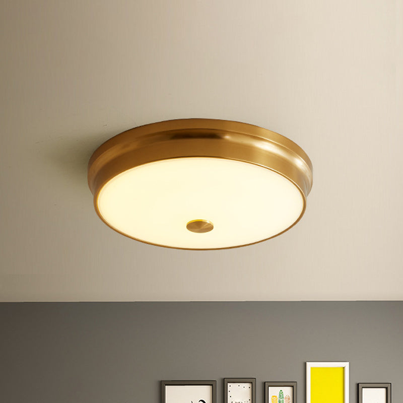 12.5"/16" Dia Antiqued Gold LED Flush Mount Simplicity White Glass Bowl/Round Ceiling Light for Bedroom Clearhalo 'Ceiling Lights' 'Close To Ceiling Lights' 'Close to ceiling' 'Flush mount' Lighting' 1972203