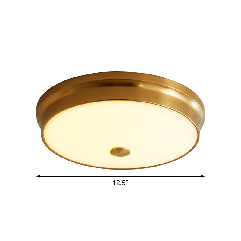 12.5"/16" Dia Antiqued Gold LED Flush Mount Simplicity White Glass Bowl/Round Ceiling Light for Bedroom Clearhalo 'Ceiling Lights' 'Close To Ceiling Lights' 'Close to ceiling' 'Flush mount' Lighting' 1972205
