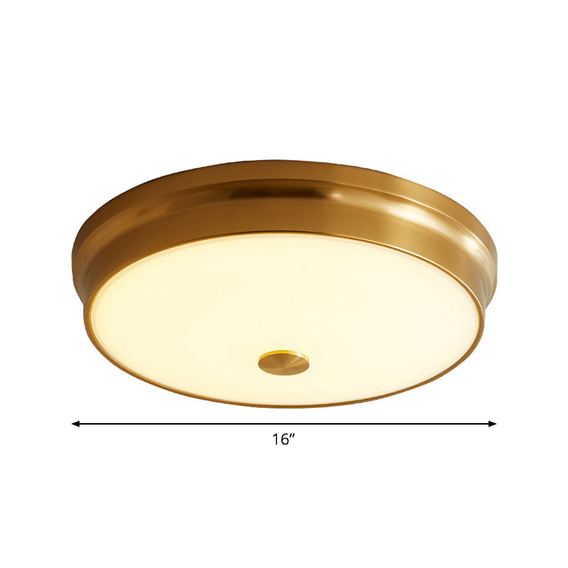 12.5"/16" Dia Antiqued Gold LED Flush Mount Simplicity White Glass Bowl/Round Ceiling Light for Bedroom Clearhalo 'Ceiling Lights' 'Close To Ceiling Lights' 'Close to ceiling' 'Flush mount' Lighting' 1972206