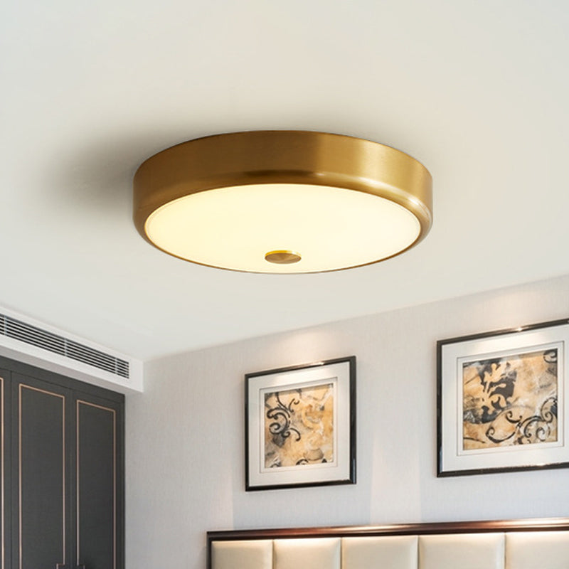 12.5"/16" Dia Antiqued Gold LED Flush Mount Simplicity White Glass Bowl/Round Ceiling Light for Bedroom Gold B Clearhalo 'Ceiling Lights' 'Close To Ceiling Lights' 'Close to ceiling' 'Flush mount' Lighting' 1972207