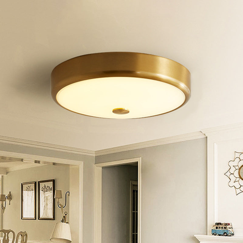 12.5"/16" Dia Antiqued Gold LED Flush Mount Simplicity White Glass Bowl/Round Ceiling Light for Bedroom Clearhalo 'Ceiling Lights' 'Close To Ceiling Lights' 'Close to ceiling' 'Flush mount' Lighting' 1972208