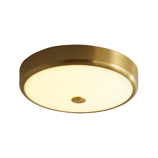 12.5"/16" Dia Antiqued Gold LED Flush Mount Simplicity White Glass Bowl/Round Ceiling Light for Bedroom Clearhalo 'Ceiling Lights' 'Close To Ceiling Lights' 'Close to ceiling' 'Flush mount' Lighting' 1972209