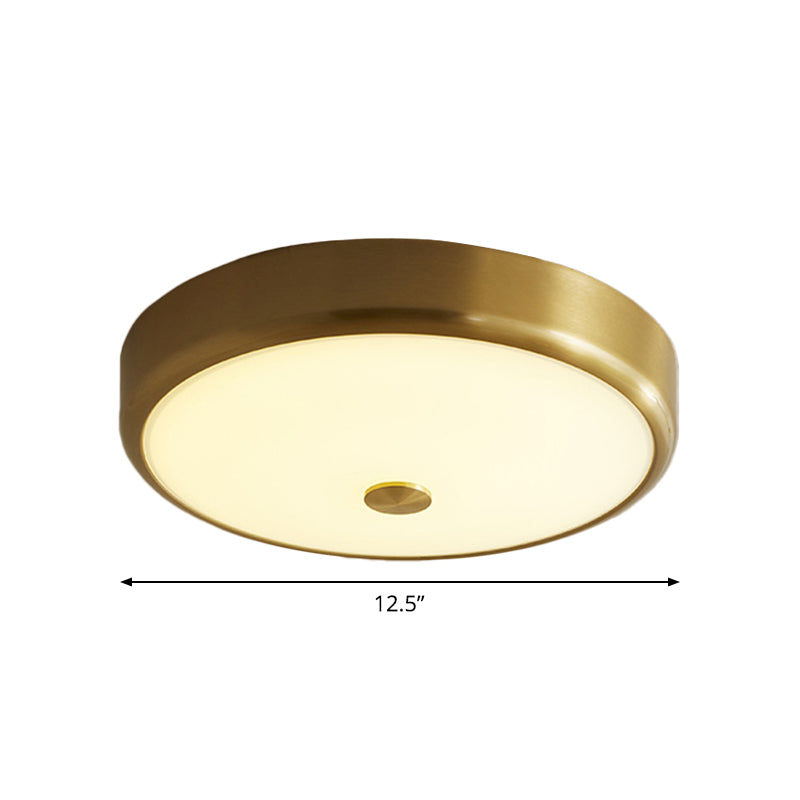 12.5"/16" Dia Antiqued Gold LED Flush Mount Simplicity White Glass Bowl/Round Ceiling Light for Bedroom Clearhalo 'Ceiling Lights' 'Close To Ceiling Lights' 'Close to ceiling' 'Flush mount' Lighting' 1972211