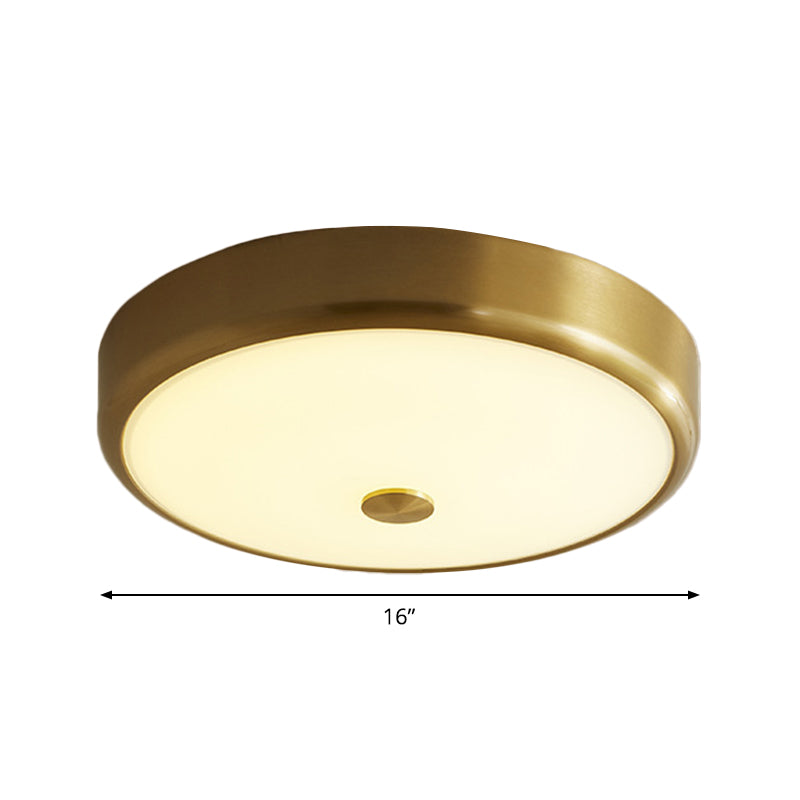 12.5"/16" Dia Antiqued Gold LED Flush Mount Simplicity White Glass Bowl/Round Ceiling Light for Bedroom Clearhalo 'Ceiling Lights' 'Close To Ceiling Lights' 'Close to ceiling' 'Flush mount' Lighting' 1972212