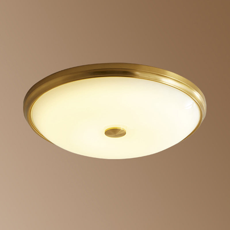 12.5"/16" Dia Antiqued Gold LED Flush Mount Simplicity White Glass Bowl/Round Ceiling Light for Bedroom Clearhalo 'Ceiling Lights' 'Close To Ceiling Lights' 'Close to ceiling' 'Flush mount' Lighting' 1972215