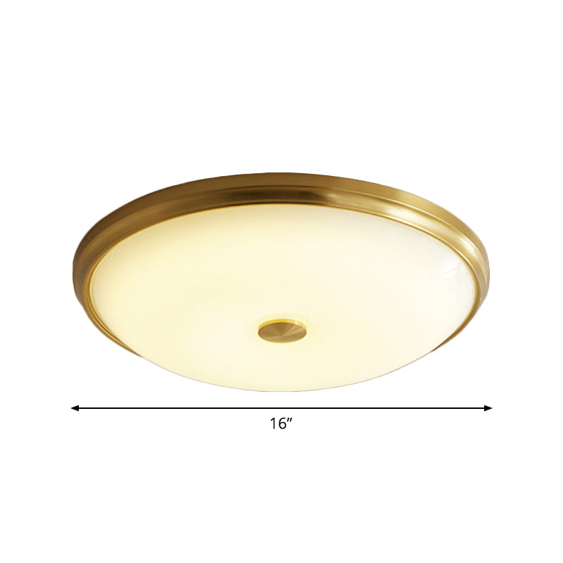 12.5"/16" Dia Antiqued Gold LED Flush Mount Simplicity White Glass Bowl/Round Ceiling Light for Bedroom Clearhalo 'Ceiling Lights' 'Close To Ceiling Lights' 'Close to ceiling' 'Flush mount' Lighting' 1972217