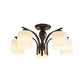 White Glass Cylinder Semi Mount Lighting Vintage 3/5/8-Light Living Room Flush Ceiling Light in Black Clearhalo 'Ceiling Lights' 'Close To Ceiling Lights' 'Close to ceiling' 'Semi-flushmount' Lighting' 1972228